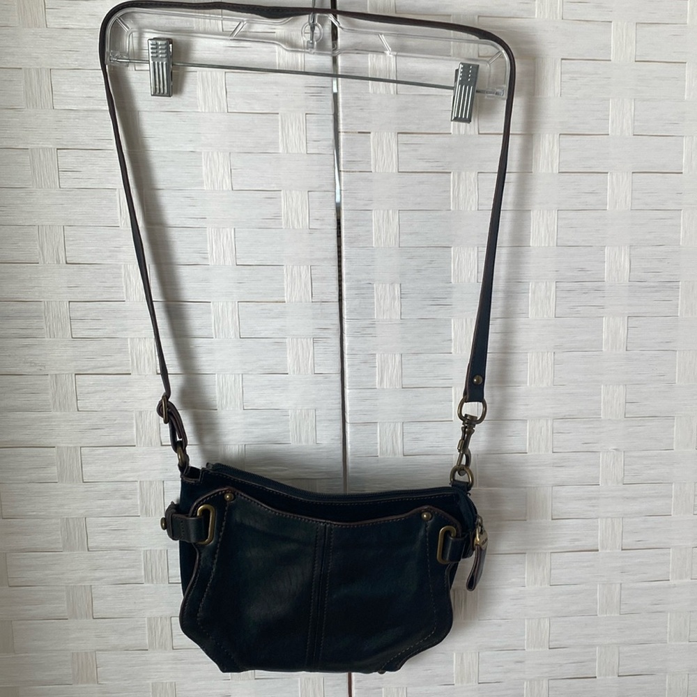 Perlina Genuine Leather/Suede Black Crossbody with Brass Hardware